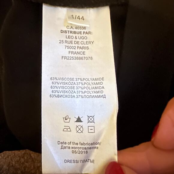 Leo & Ugo Paris Black Midi Dress Bow Detail French Minimalist Size Medium - Picture 9 of 14